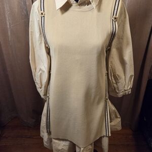 Cream Tunic Dress with Striped Accents
